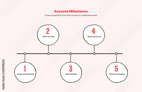 Hand drawn success milestones business process infographic with five circular steps