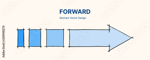 Hand drawn blue segmented forward arrow vector illustration representing business progress
