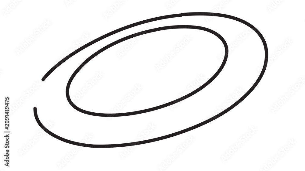 Obraz premium Minimalist black line vector icon of a flying disc in motion, clean curved strokes on white background, simple outdoor recreation illustration for frisbee games, sport signage, apps, and badges