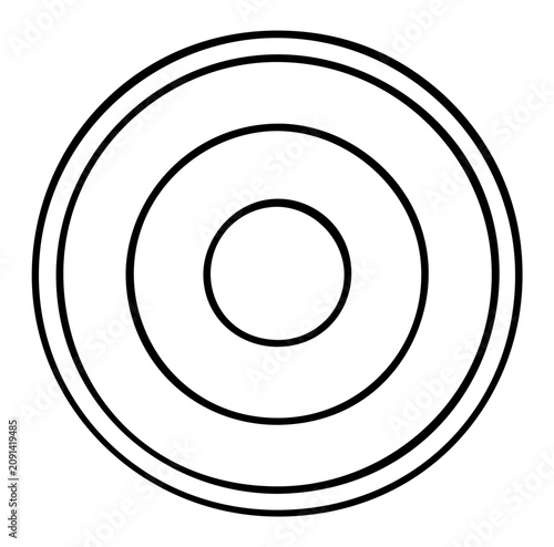 Clean concentric target vector icon and outdoor recreation illustration with bold black rings on white background, simple bullseye graphic for throwing practice, accuracy games, and sport apps