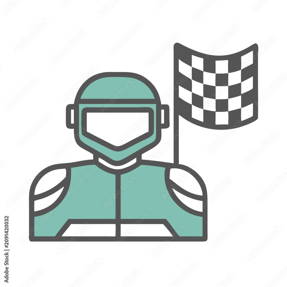 Obraz premium Racer with Flag Icon, Racing Symbol on Black