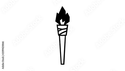 A clean flat vector line icon of a burning tiki torch, suited for tropical wedding stationery, island tours, festive banners, and outdoor wayfinding.