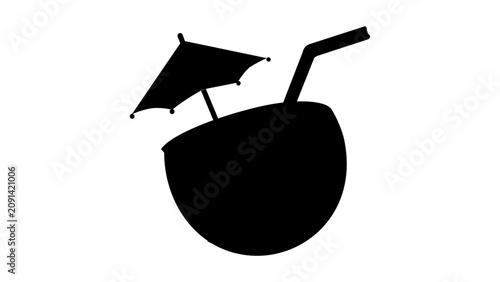 Minimalist coconut cocktail clean flat vector line icon for tiki bar signs, vacation apps, poolside menus, and refreshing summer promotions.