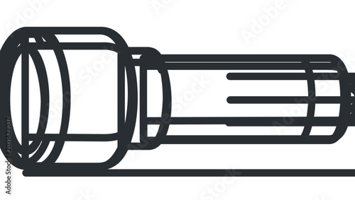 Simple clean flat vector line icon showing a flashlight with beam, useful for security tools, rescue kits, tutorials, and mobile app menus.