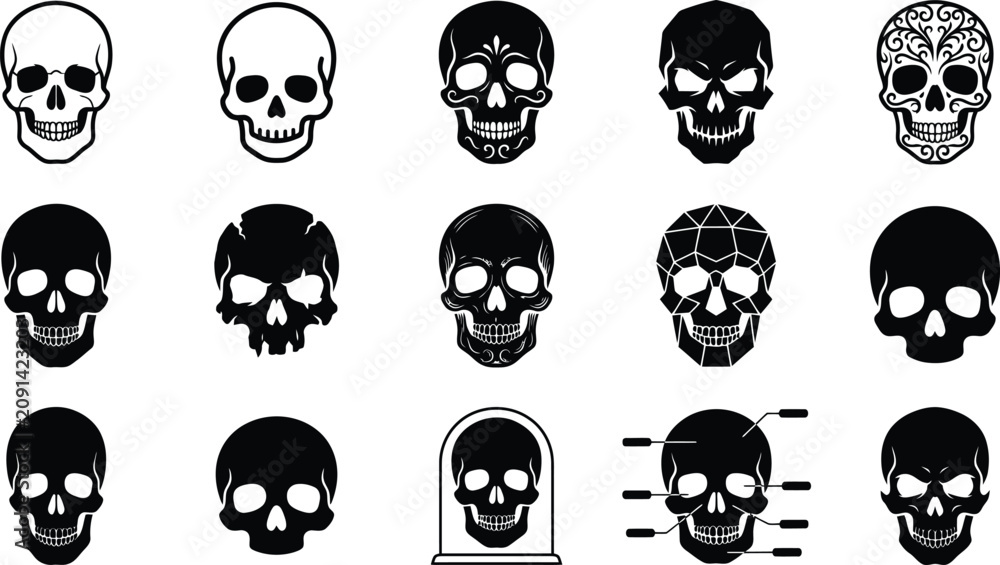Obraz premium Human Skull Clipart Collection for Halloween and Gothic Designs