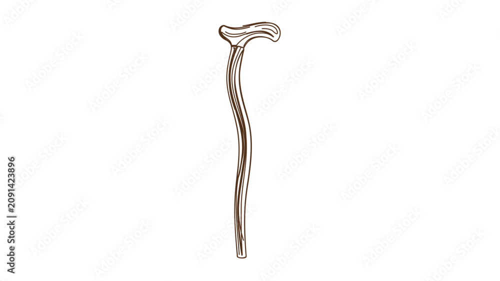 Naklejka premium Clean flat vector line icon showing a walking stick for trail adventures, perfect for camping checklists, hiking apps, and outdoor shop signage.