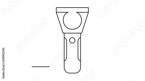 Clean flat vector line icon of a handheld flashlight with a focused beam, useful for camping gear, emergency kits, and safety app interfaces.