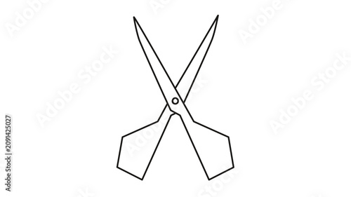 Minimal clean flat vector line icon of open scissors, ideal for crop buttons, crafting guides, sewing patterns, school supplies, and print layouts.