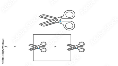 Simple clean flat vector line icon showing scissors for design software, craft blogs, office supplies, hair salon menus, and sewing instructions.