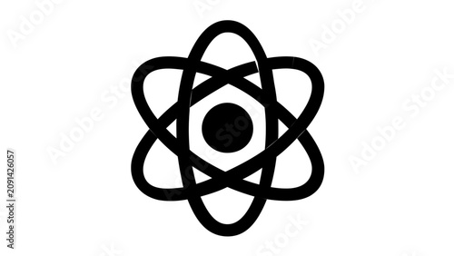 Minimal flat vector line icon showing an atom symbol, useful for chemistry lessons, quantum concepts, research branding, or science interfaces.