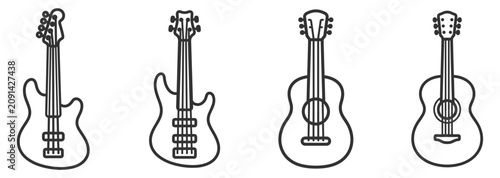 Fotografía set of electric and acoustic guitars musical instruments on transparent backgrou