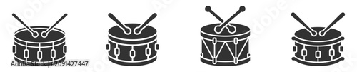 Konstfotografi set of four different isolated snare drum icons with sticks on transparent backg