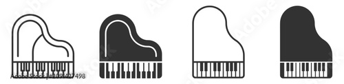 Photography grand piano icons outline and solid vector set on transparent background