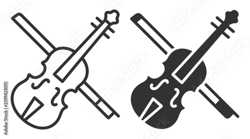 Fotografía violin with bow line and solid black icon set musical instrument string instrume