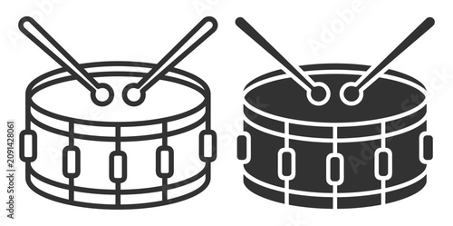 drum icon set with drumsticks musical instrument symbols on transparent background
