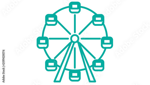 Minimal clean flat vector line icon of a ferris wheel, great for amusement park maps, travel guides, festival apps, and attraction signs.