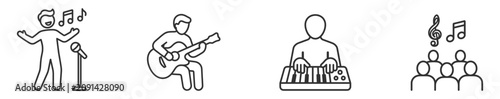 Fotografia set of music performance icons including singer with microphone guitar player ke