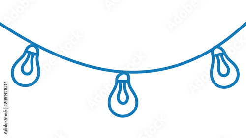 Clean flat vector line icon of decorative string lights for wedding themes, seasonal promotions, cozy interiors, and celebration design projects.