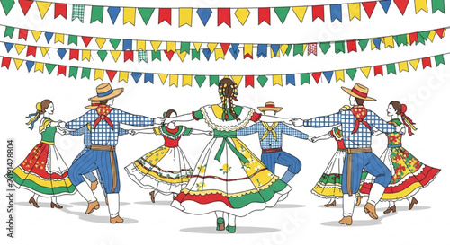 Group of Performers Engaged in Circular Folk Dance at Street Festival