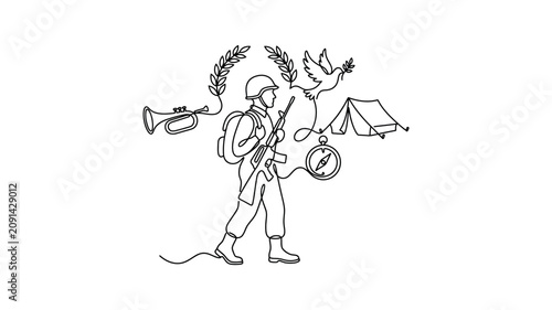 Man playing trumpet with backpack on.