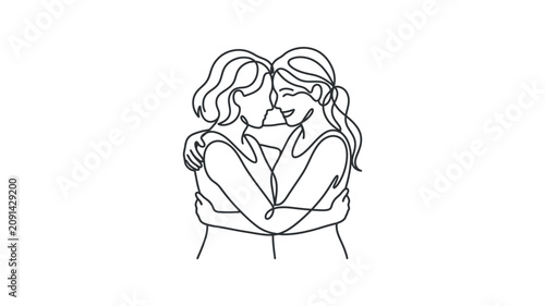 Foto Two women hugging each other tightly.