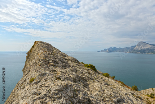 Schilderij op canvas View towards Sudak bay from headland of Alchak cape, Crimea.