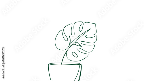Clean flat vector line icon showing a simple potted plant, useful for interior design menus, plant shops, eco blogs, and care reminders.