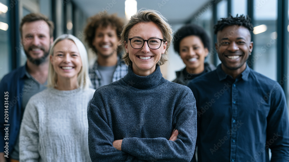 Fototapeta premium Modern Leadership: Global Professionals Sharing Ideas and Success