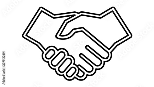 A clean flat vector line icon showing a handshake for trust, collaboration, client relations, and professional service presentations.