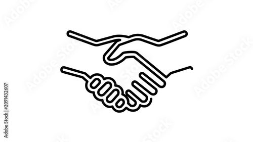 A clean flat vector line icon depicting a handshake, perfect for cooperation, mutual trust, business ethics, and partnership badges.