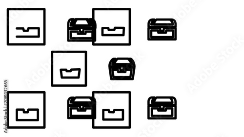A clean flat vector line icon showing an open treasure chest, useful for bonus offers, gaming achievements, hidden rewards, and playful banners.
