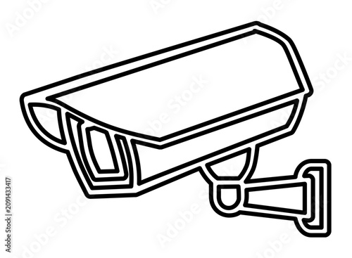 Simple flat vector line icon of an angled security camera, useful for CCTV labels, monitoring menus, and digital safety service branding.