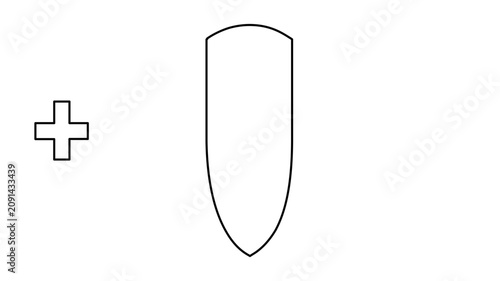 Minimal clean flat vector line icon featuring a shield outline for secure settings, defense concepts, privacy notices, and trusted services.