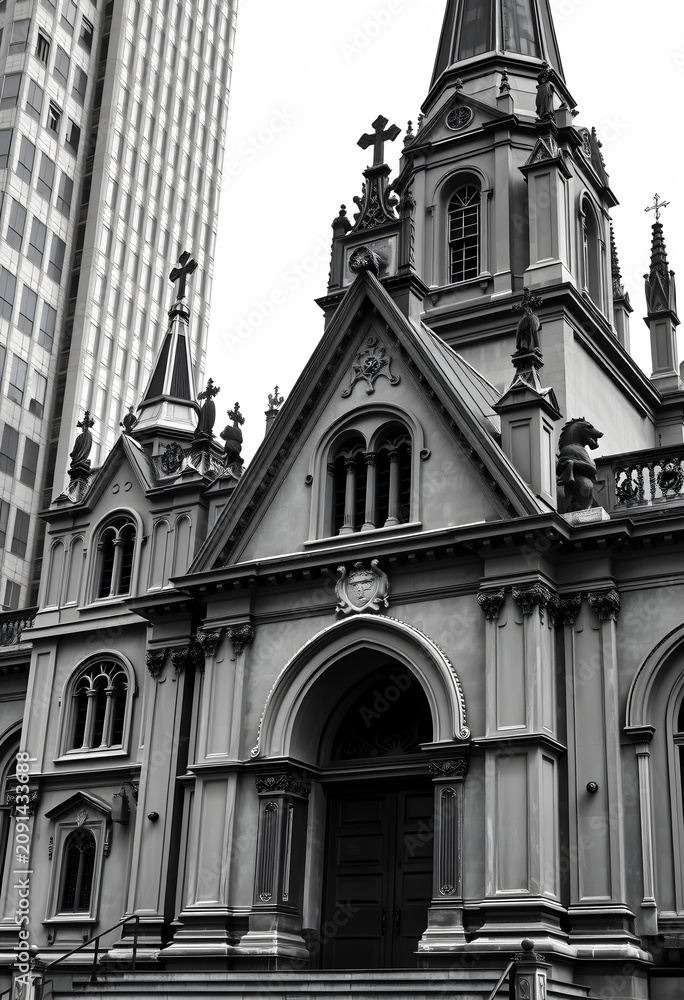 Obraz premium ornate historic church facade in urban setting