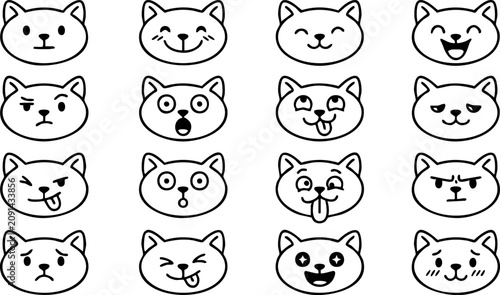 Fotografija Collection of  hand drawn cartoon cat faces with various emotive expressions