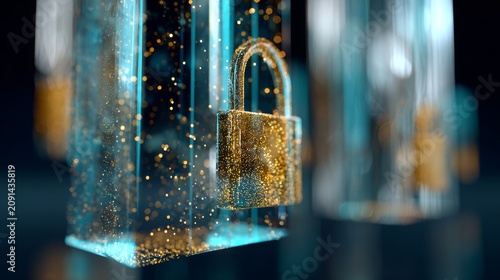 Digital padlock representing advanced cybersecurity measures, protecting sensitive data with strong encryption and network security across virtual environments