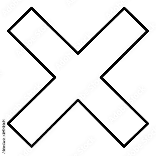 A clean flat vector line icon of an outlined x mark, useful for modal close controls, error states, delete options, and cancel buttons.