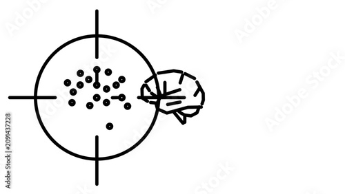 Clean flat vector line icon showing a brain aligned with a target, suitable for focus, goal setting, mental clarity, and success planning themes.