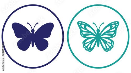 Two butterflies are depicted in a graphic illustration with circular frames.