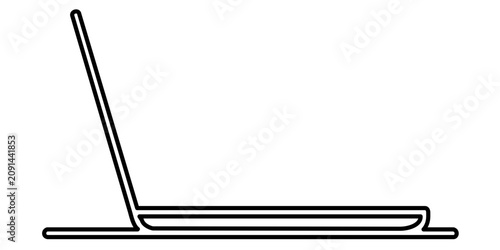 A clean flat vector line icon of a portable laptop for analytics tools, responsive websites, developer resources, and modern tech presentations.