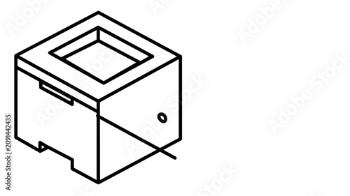 Clean flat vector line icon of a simple desktop printer, suited for document management apps, office signage, and productivity layouts.
