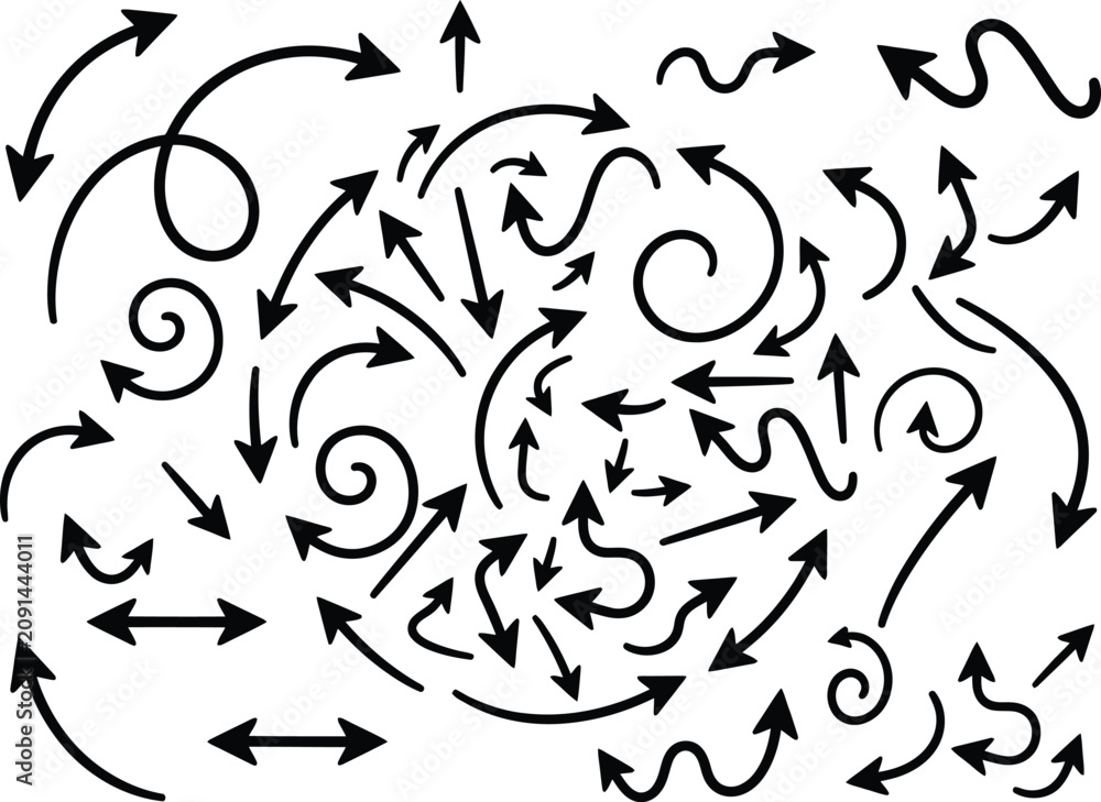 Fototapeta premium Swirling Vortex Arrows Vector Chaotic Direction Pattern