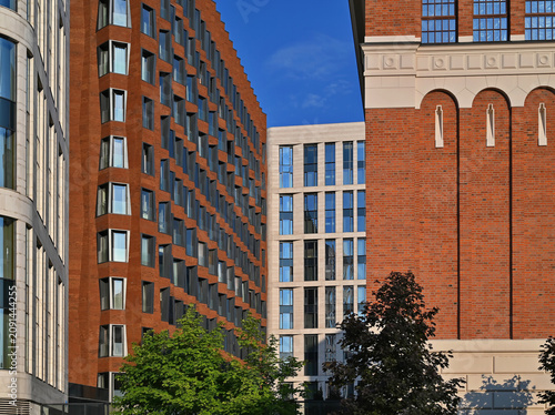 Photography Modern apartment building facades made of terracotta brick, glass, metal
