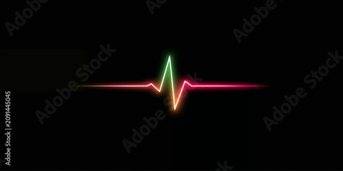 Tableau sur toile Heartbeat ECG Monitor Line on Black Background with Red Pulse Wave, Digital Card