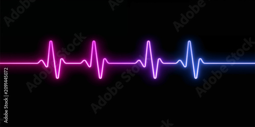Bild auf Leinwand Heartbeat Waveform on Black Background with Medical Monitor EKG Line, Digital Ca