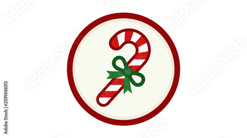 Fotografía Christmas candy cane icon in circular red frame.