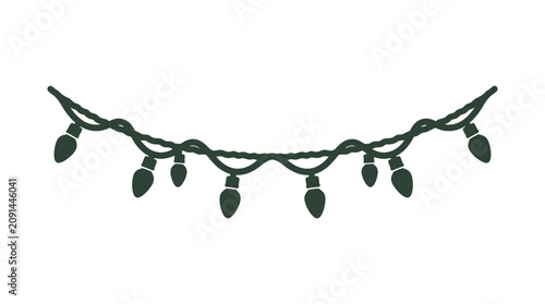 Minimalist silhouette of a hanging Christmas light garland.