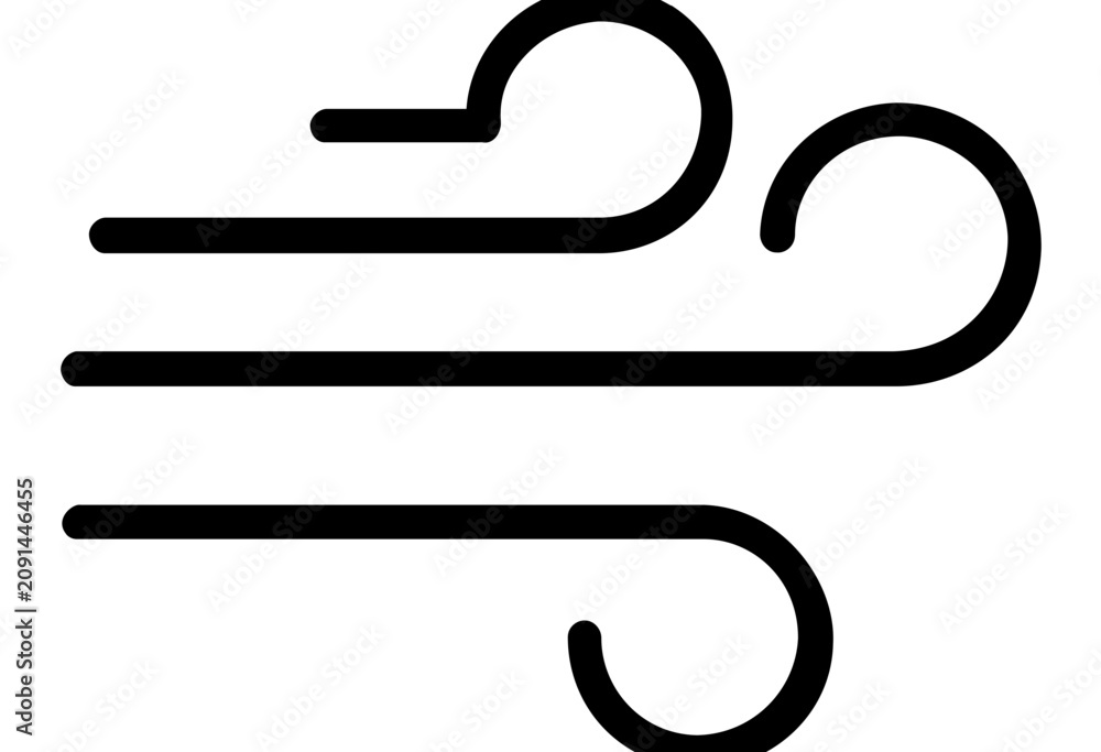 Obraz premium A clean flat vector line icon representing gentle wind movement, suitable for climate apps, air quality tools, and cooling feature buttons.