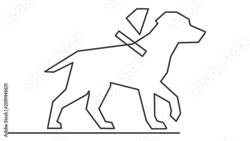 Clean flat vector line icon showing a friendly dog silhouette, ideal for pet care websites, animal shelter posters, or grooming service menus.