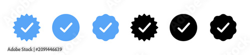 Blue tick check icon. Circle vector badge blue check verify logo symbol profile approved.